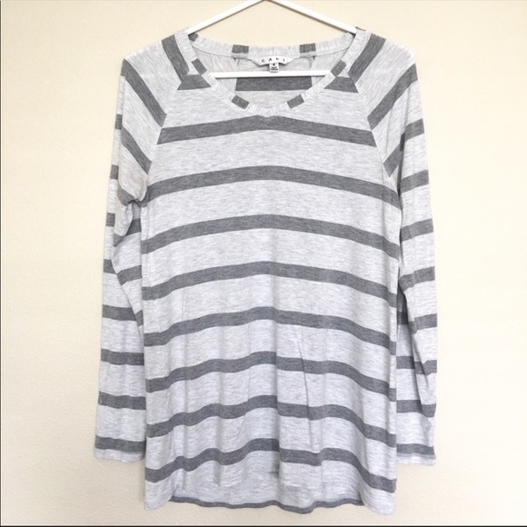 CAbi grey striped v neck tech long sleeve top - Picture 1 of 6